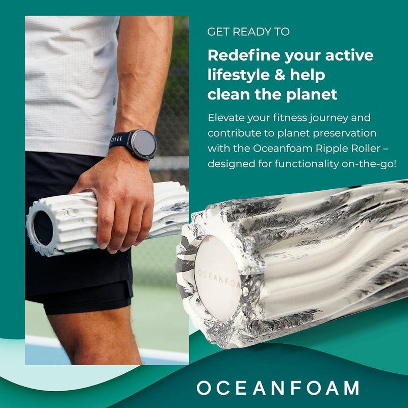 Oceanfoam Ripple Travel Foam Roller (11" x 3.35") Firm Mini Foam Roller for Physical Therapy, Deep Tissue Massage, Back Pain - High Density, Ergonomic Wave Textured - Yoga, Exercise (Black Marbled) - Image 2
